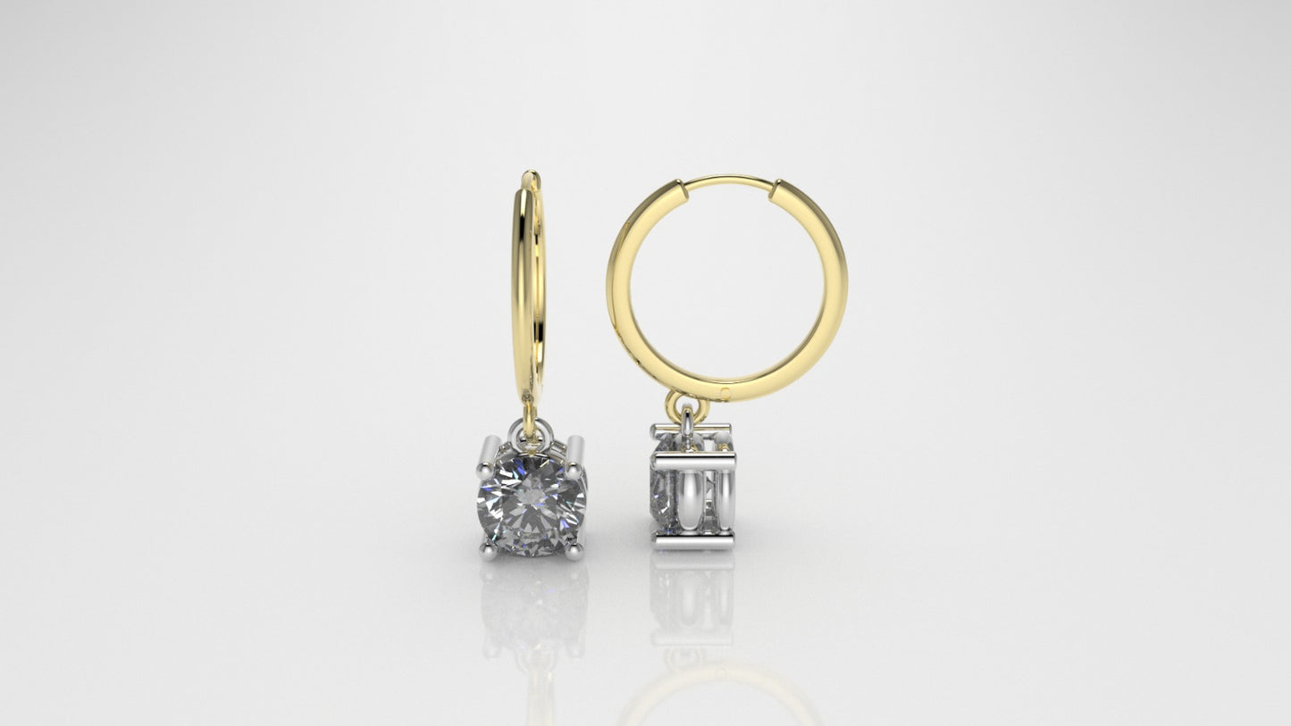 14k Earrings with 2 DIAMONDS 2ct, "STT: Prong"