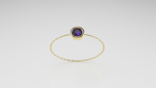 Birthstone Bezel Chain Ring with Amethyst