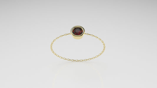 Birthstone Bezel Chain Ring with Ruby