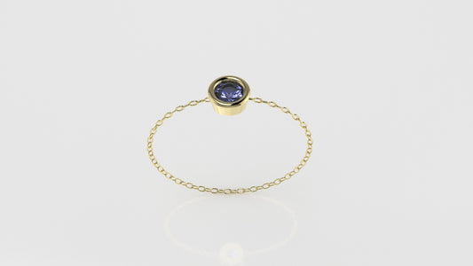 Birthstone Bezel Chain Ring with Tanzanite