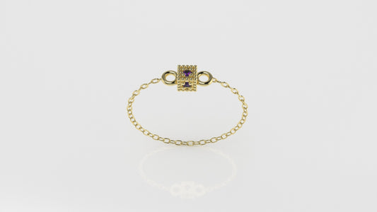 14k Birthstone Chain Ring with AMETHYST, FILIGREE