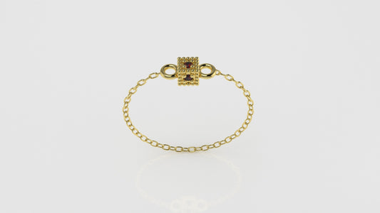 14k Birthstone Chain Ring with RUBY, FILIGREE