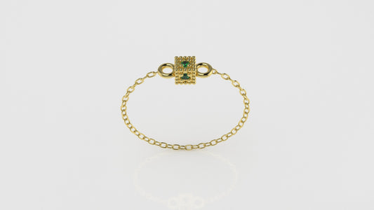 14k Birthstone Chain Ring with EMERALD, FILIGREE