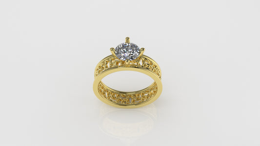 14K Ring with 1 Diamond, STT: 4-Prong, Rope in the Band