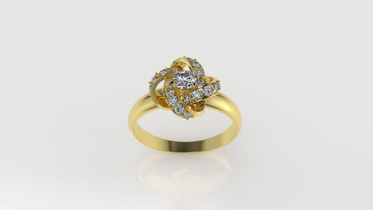 14K Gold Band Ring with 21 Diamonds, STT: 4-Prong, Flower Style