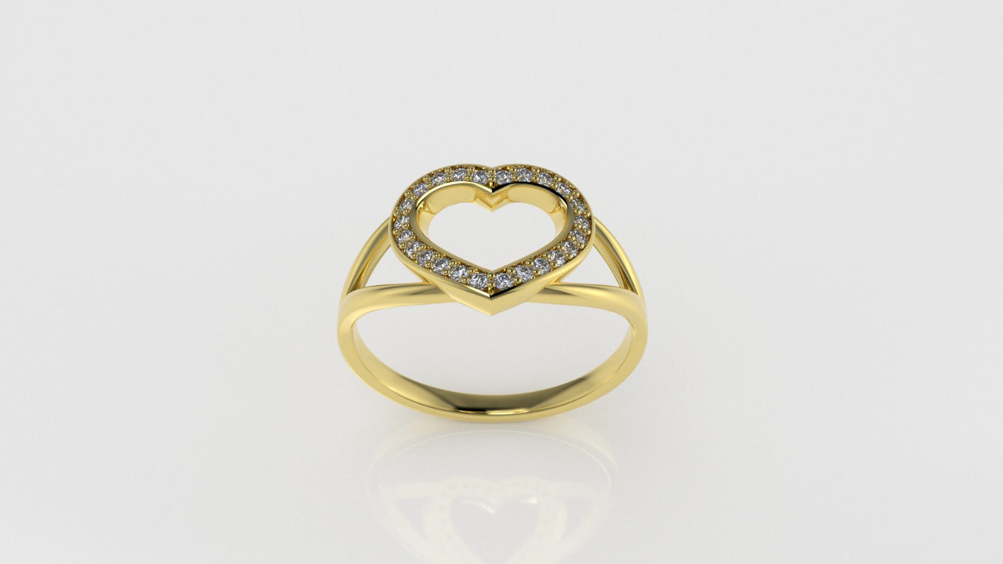 14K Gold Ring with 24 Diamonds, STT: Prong, Cut Chanel, "Heart Style"