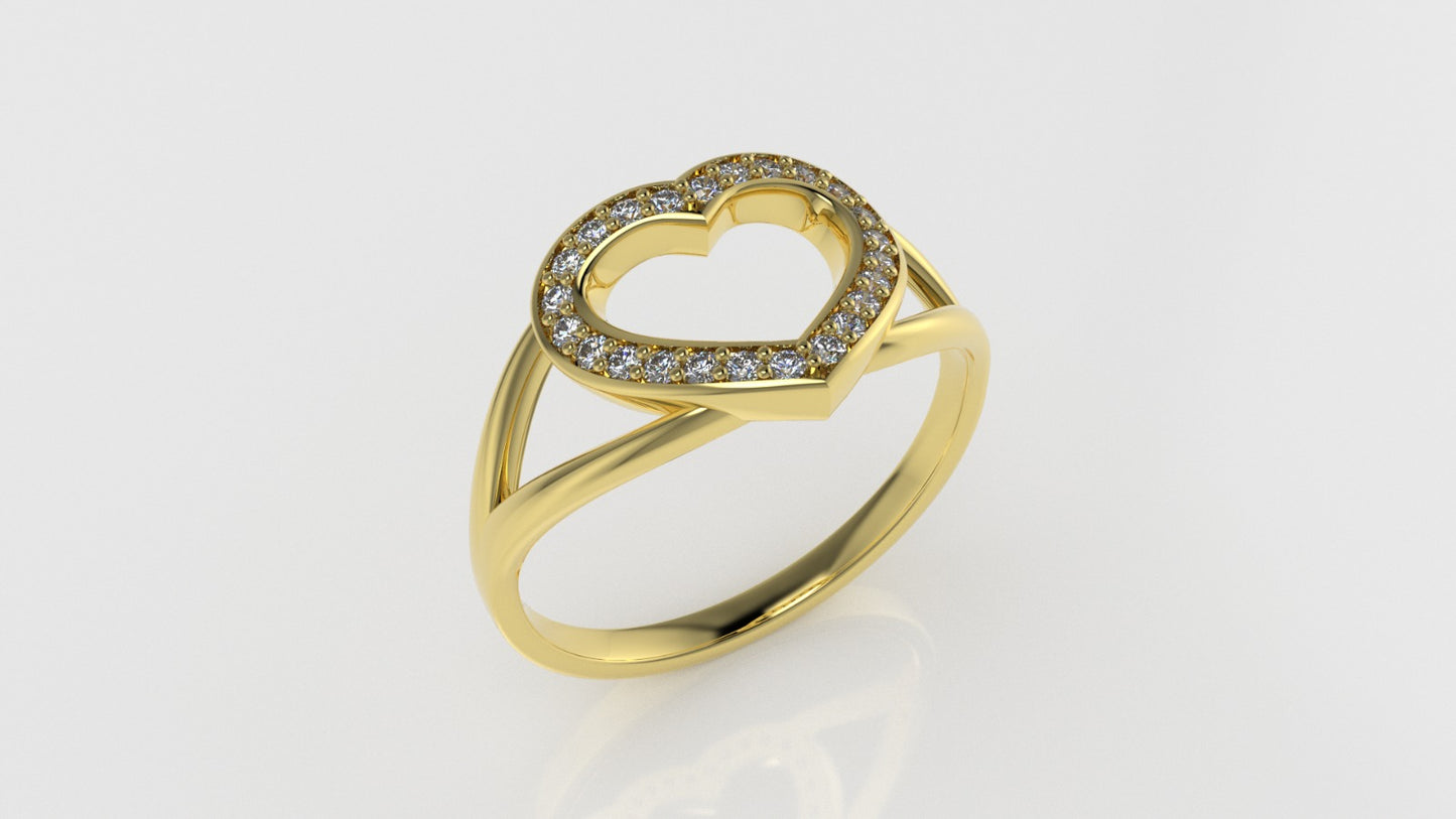 14K Gold Ring with 24 Diamonds, STT: Prong, Cut Chanel, "Heart Style"