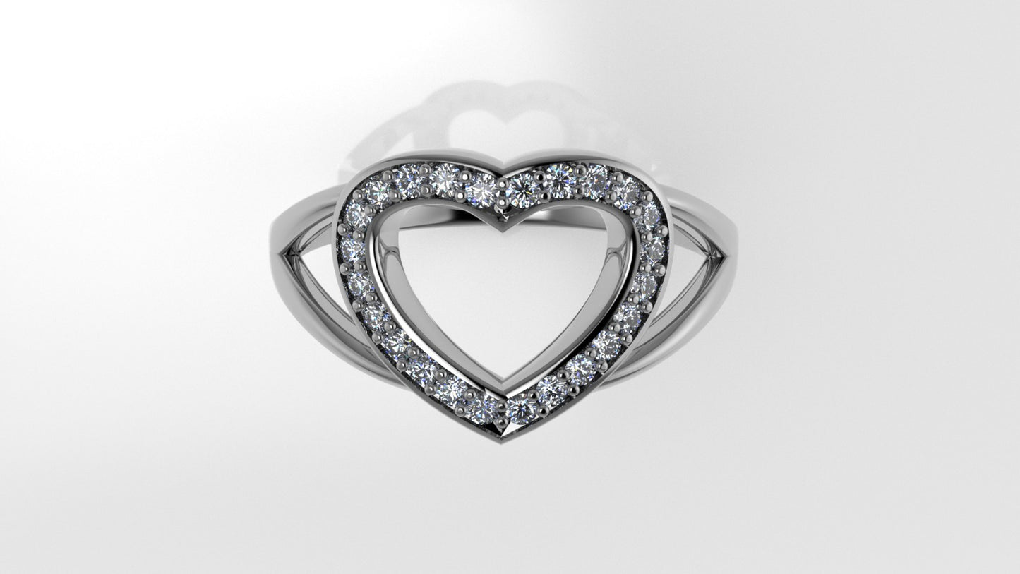 14K Gold Ring with 24 Diamonds, STT: Prong, Cut Chanel, "Heart Style"