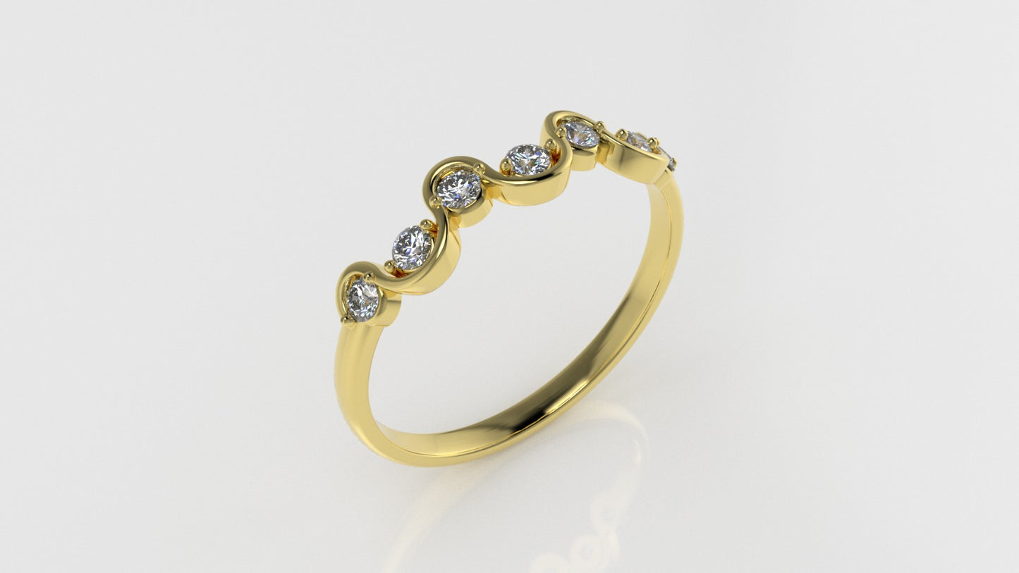 14K Band Ring with 7 Diamonds, STT: Prong and Bezel