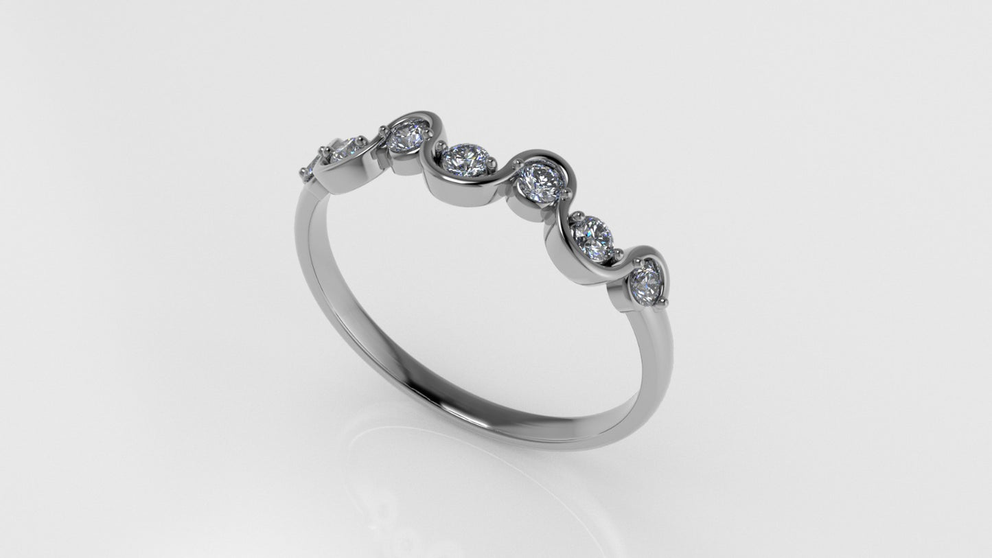 14K Band Ring with 7 Diamonds, STT: Prong and Bezel