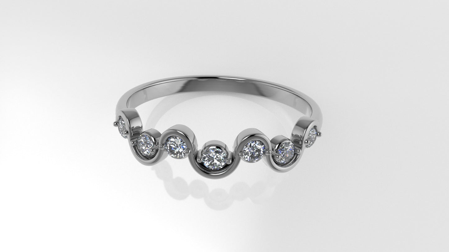 14K Band Ring with 7 Diamonds, STT: Prong and Bezel