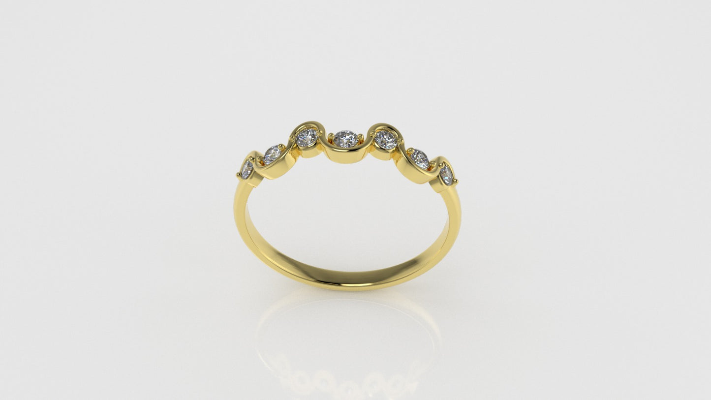 14K Band Ring with 7 Diamonds, STT: Prong and Bezel