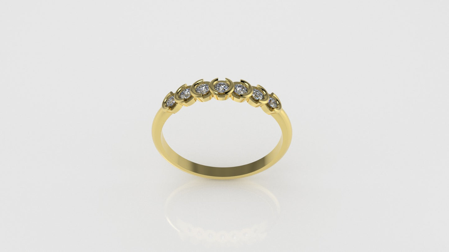 14K Gold Ring with 7 Diamonds, STT: Bezel