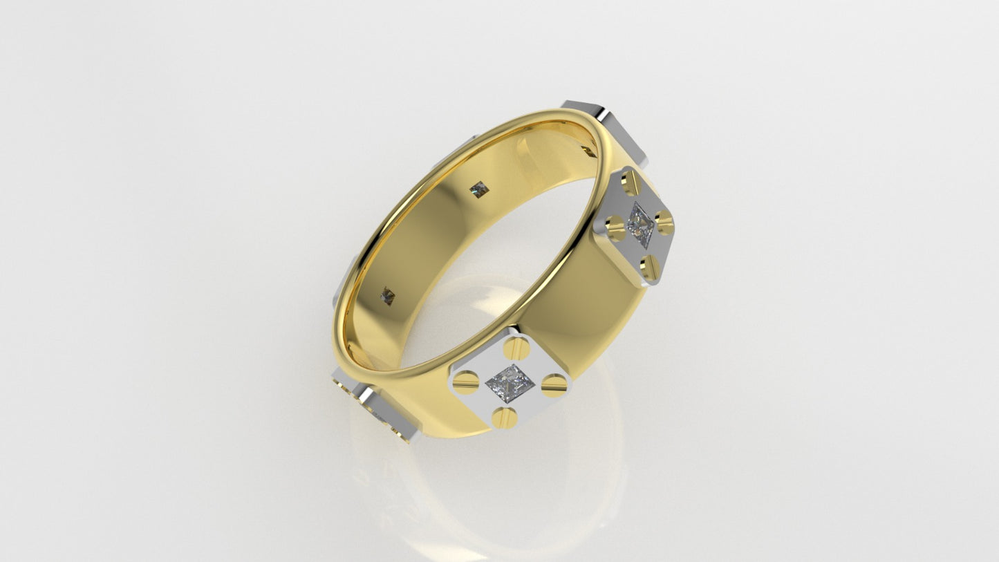 14K Gold Engagement Ring with 6 Diamonds Princess, STT: Bezel, For men or women