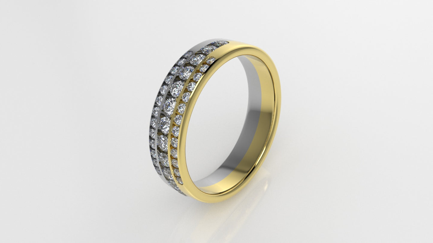 14K Gold Ring with 38 Diamonds, Cut Chanel, For men or women