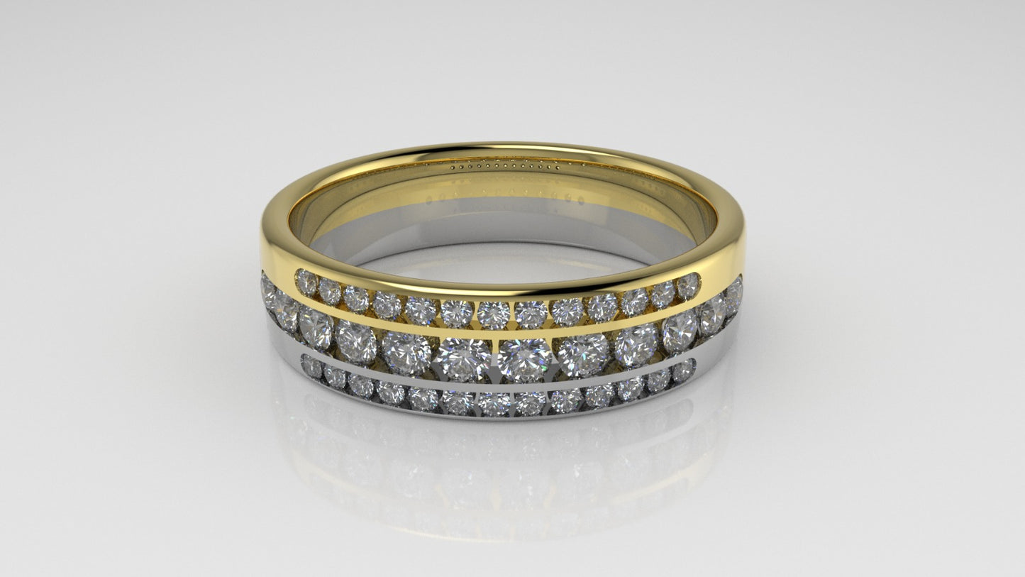 14K Gold Ring with 38 Diamonds, Cut Chanel, For men or women