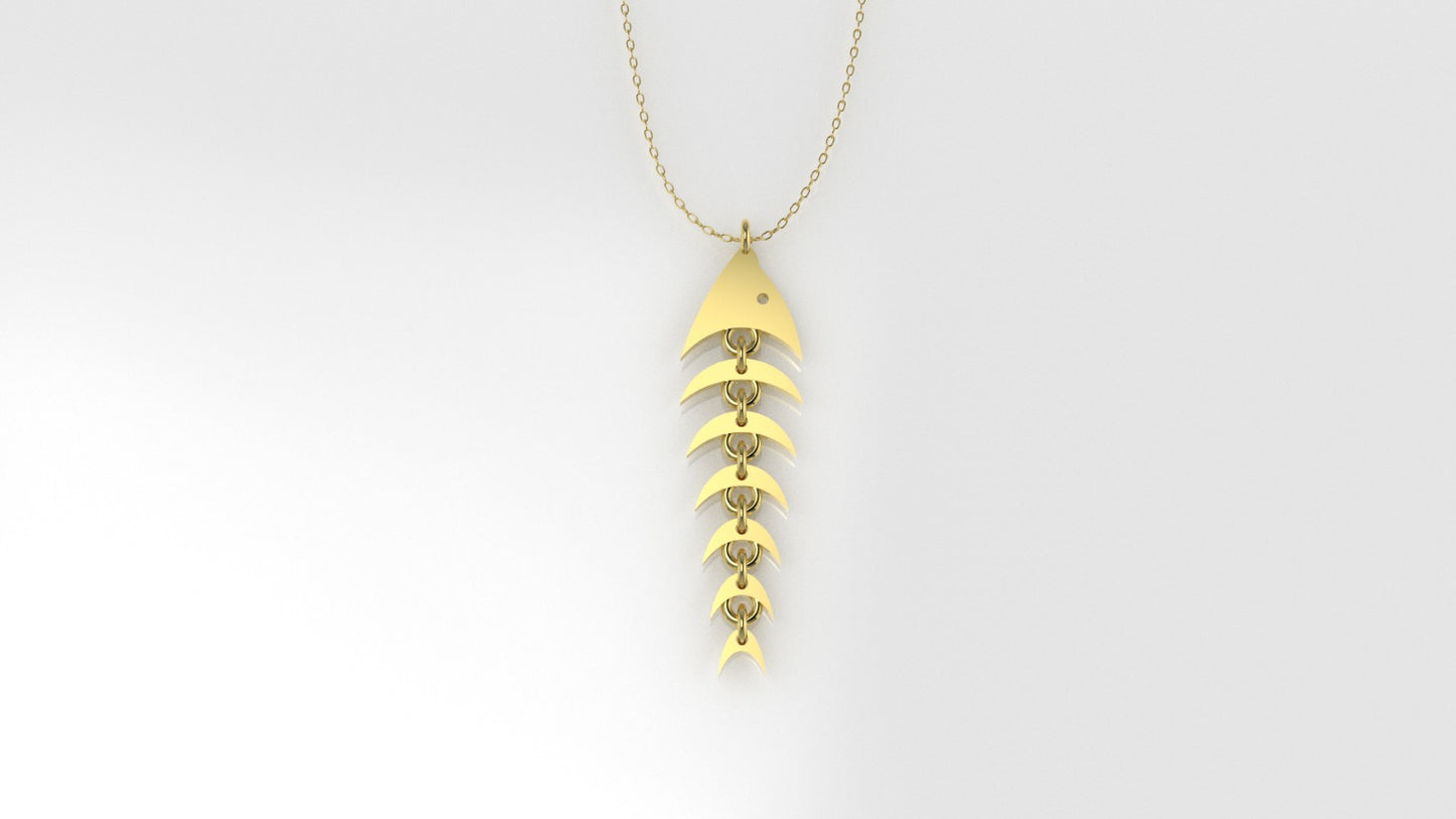 14K Gold Pendant, Only Pendant, Fish Skeleton Style