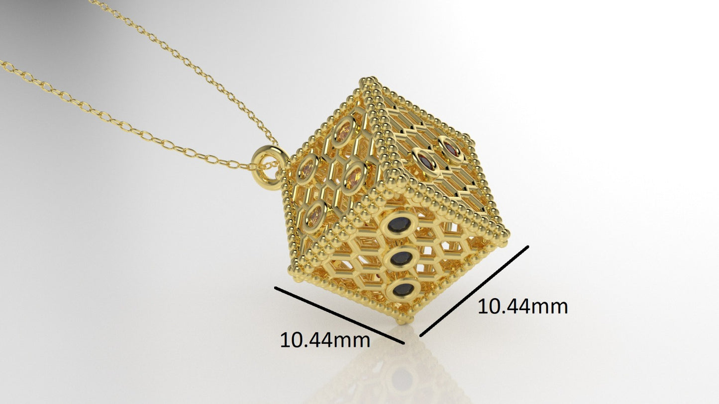 14K Gold Pendant with 21 Color Stone, Filigree, STT: Bezel, Only Pendant, Cube Style