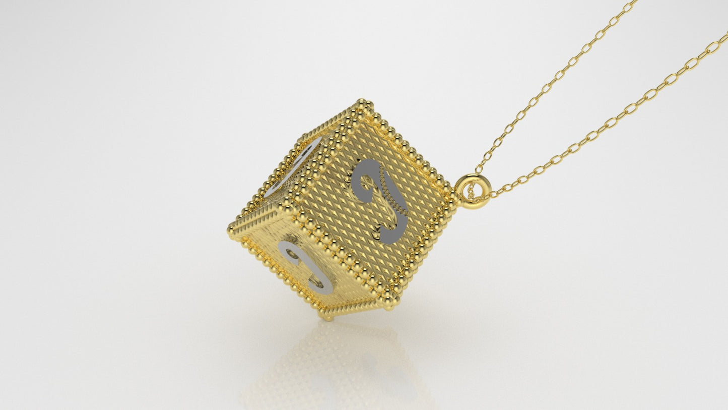 14K Customizable Initial Gold Pendant, Filigree, Only Pendant, Cube Style