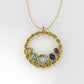 14K Gold Pendant with 5 Color Stones, STT: Bezel, Rope