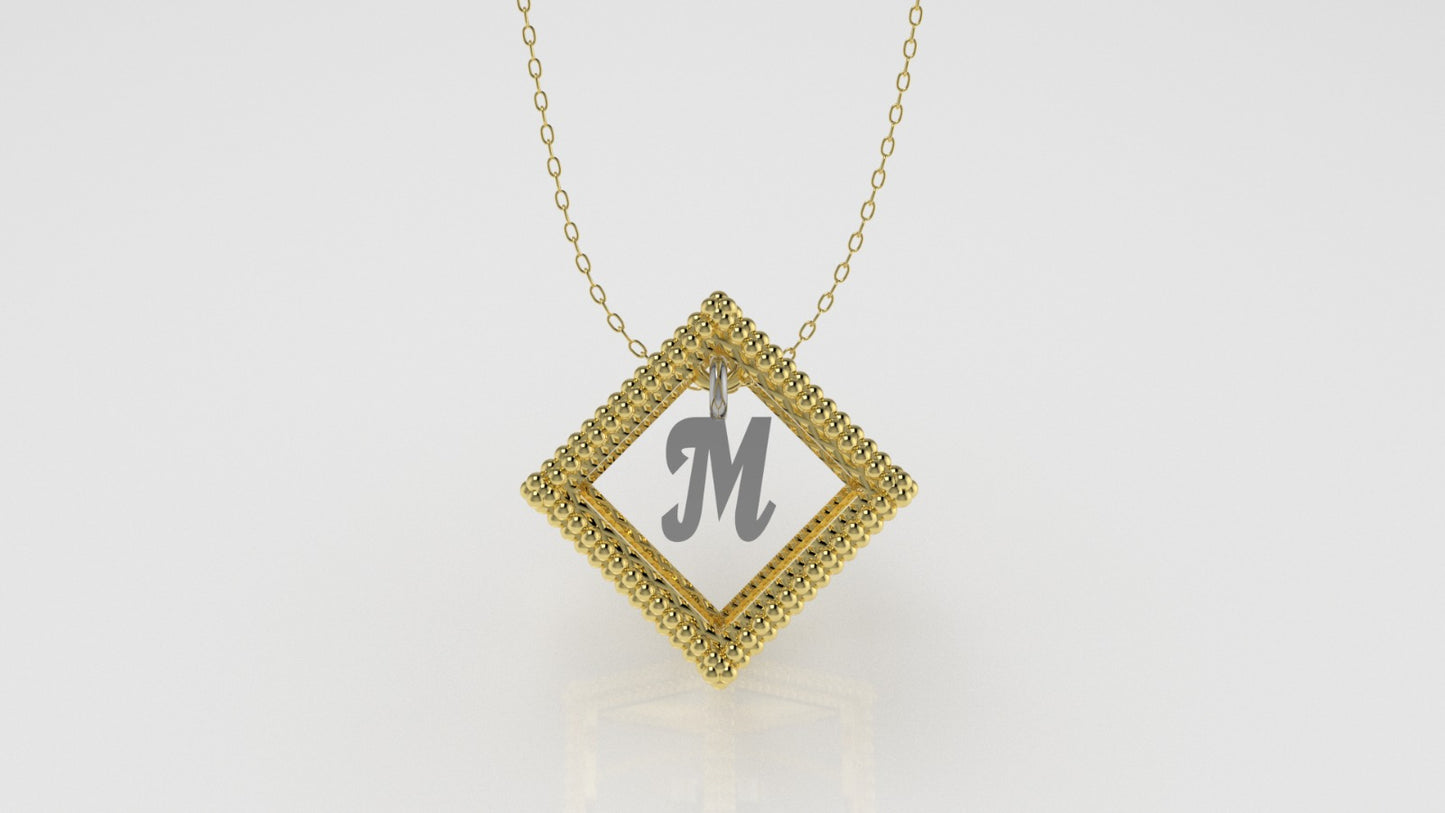 14K Customizable Initial Pendant, Filigree, Only Pendant, Cube Style, with custom letter