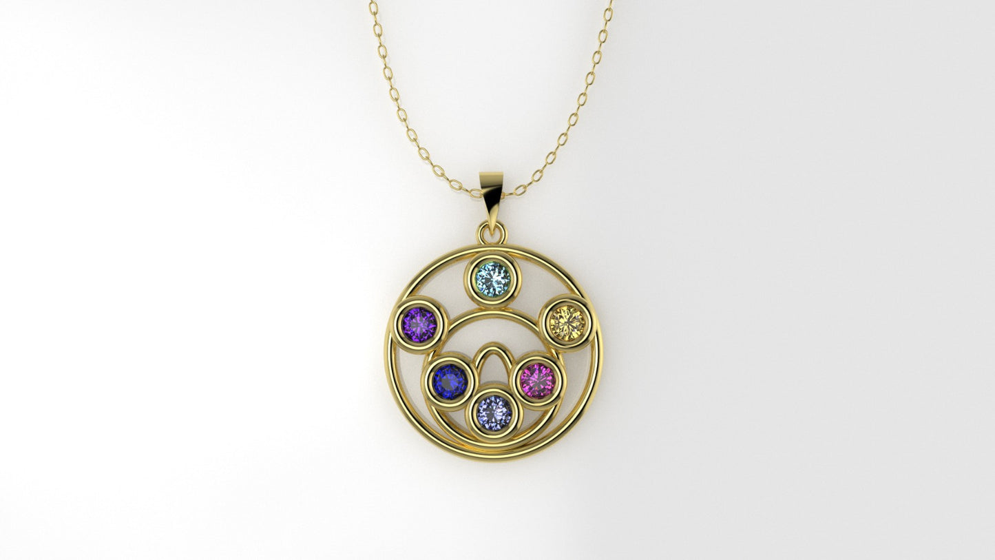 14K Gold Pendant with 6 Color Stones, STT: Bezel