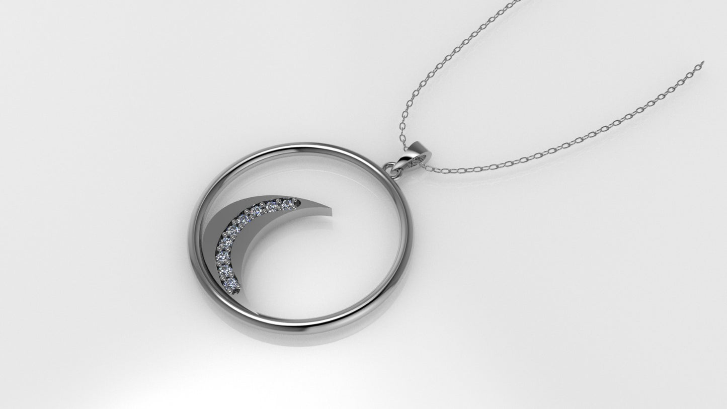 14K Gold Pendant with 9 Diamonds, STT: Prongs, Moon Style, Cut Chanel