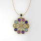 14K Gold Pendant with 10 Color Stones, STT: Bezel, Circle Style