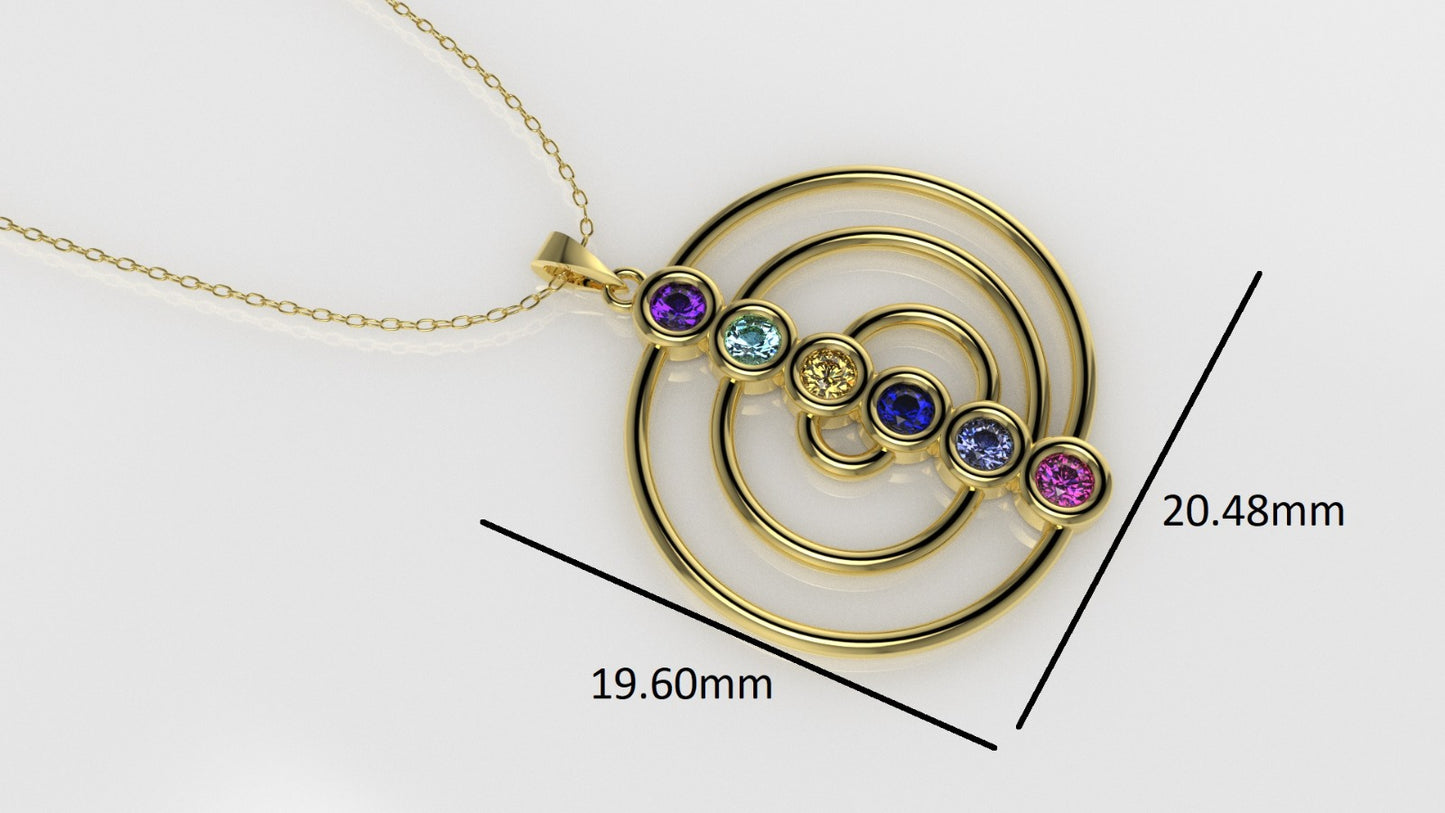 14K Gold Pendant with 6 Color Stones, STT: Bezel, Bow Style