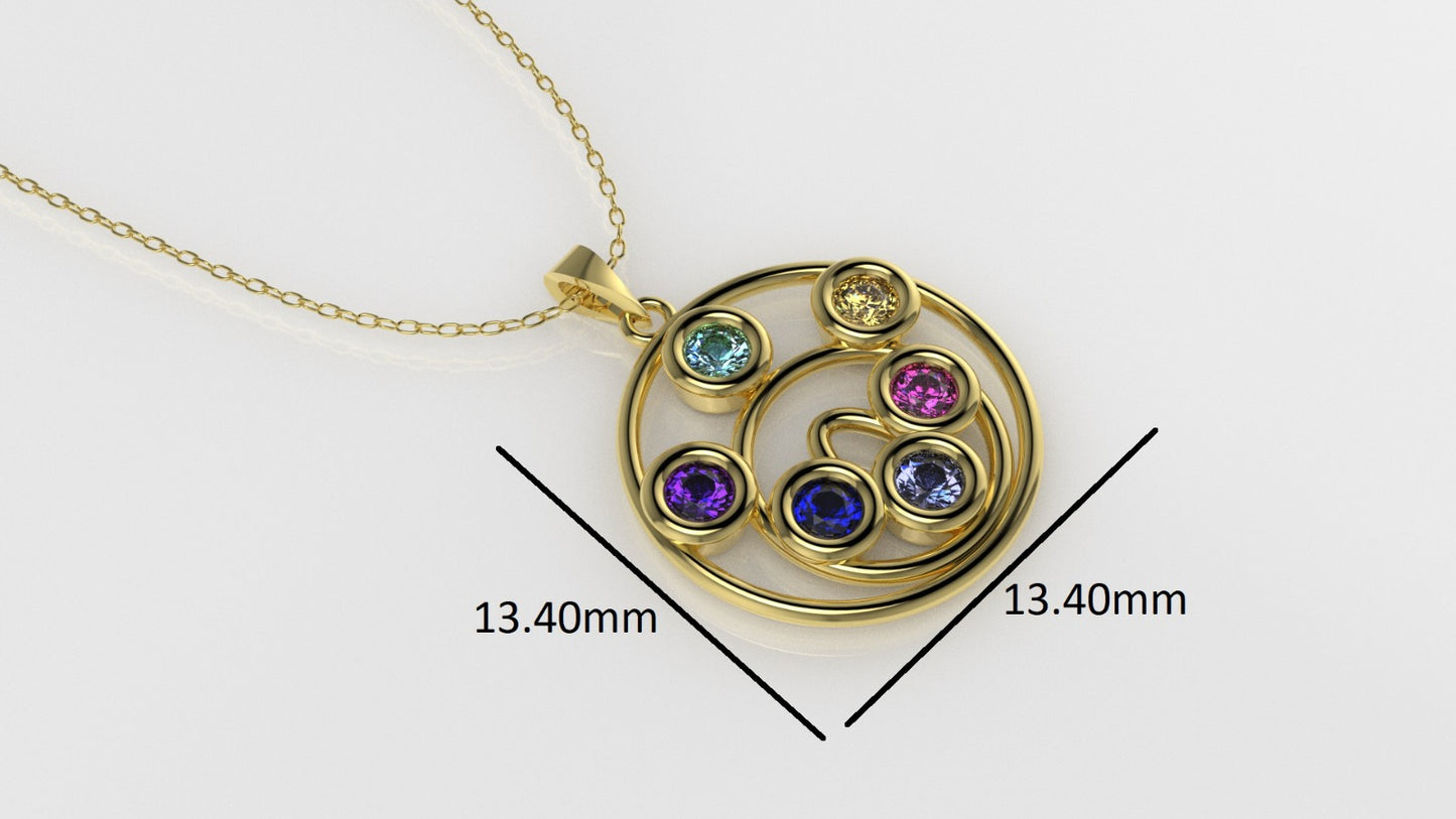 14K Gold Pendant with 6 Color Stones, STT: Bezel