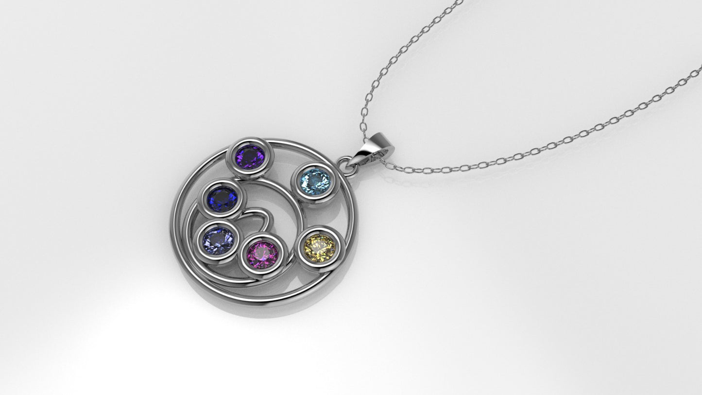 14K Gold Pendant with 6 Color Stones, STT: Bezel