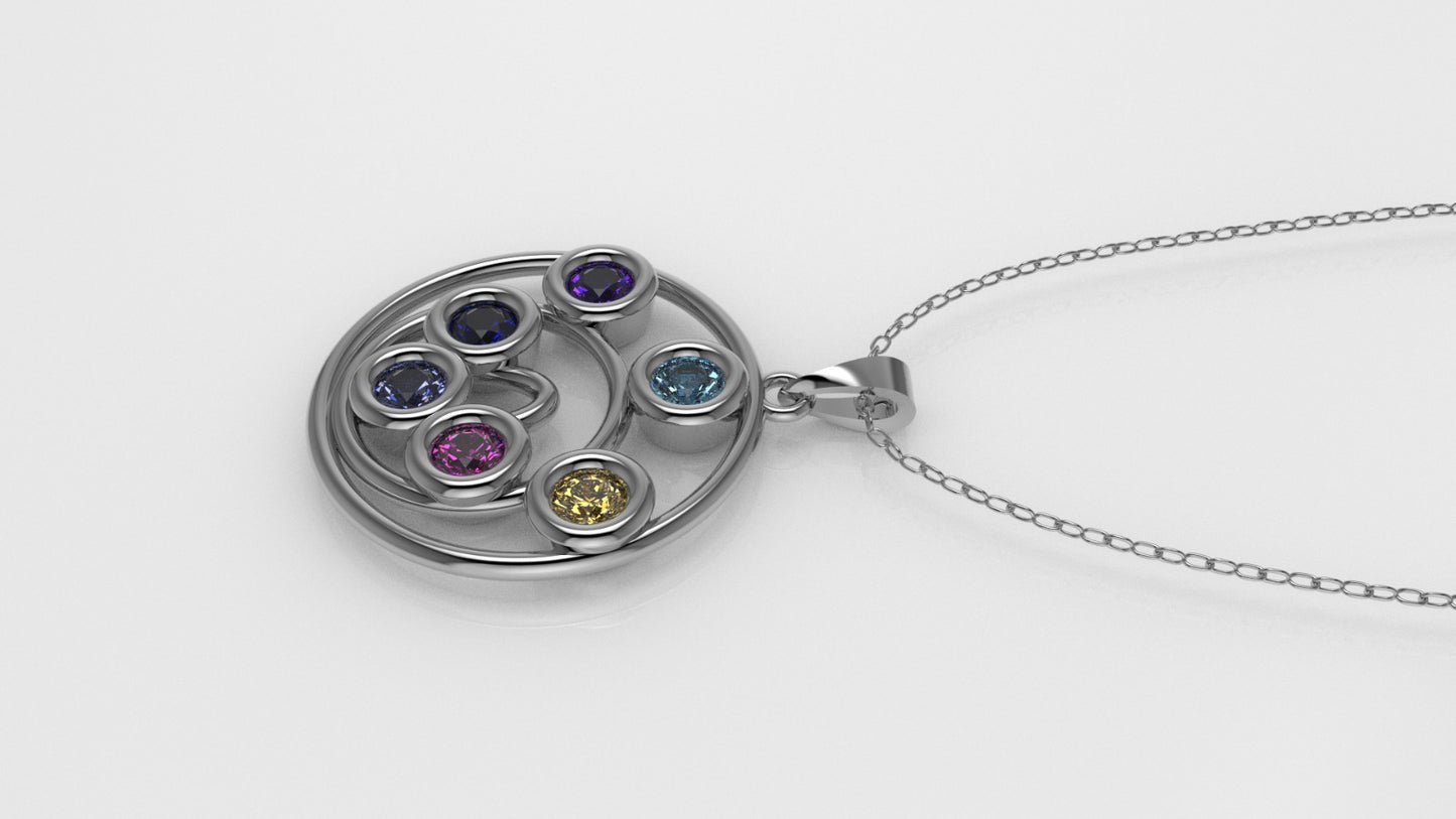 14K Gold Pendant with 6 Color Stones, STT: Bezel