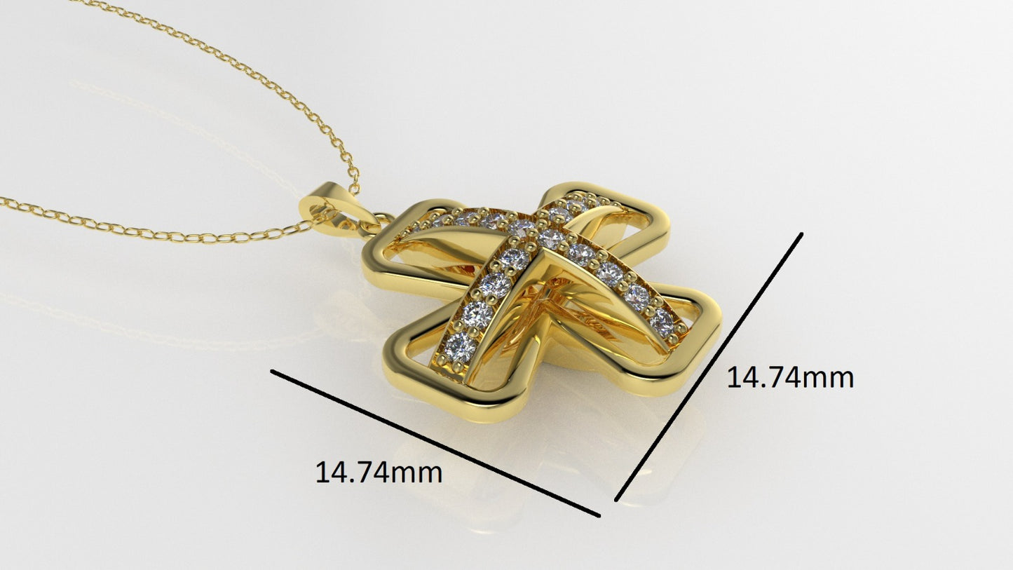 14K Gold Pendant with 18 Diamonds, STT: Prongs, Cut Chanel, Cross Style