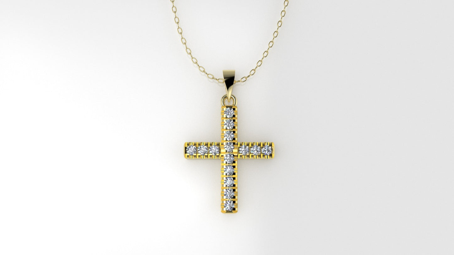 14K Gold Pendant with 15 Diamonds, STT: Cut Split, Cross Style