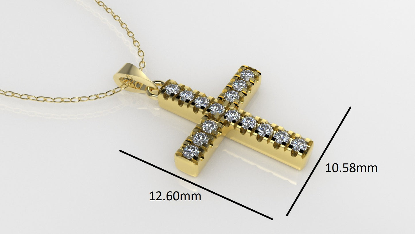 14K Gold Pendant with 15 Diamonds, STT: Cut Split, Cross Style