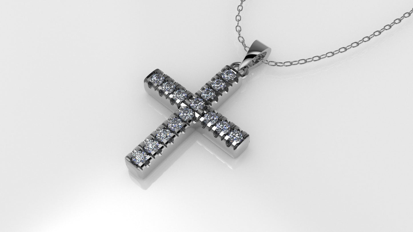 14K Gold Pendant with 15 Diamonds, STT: Cut Split, Cross Style