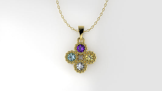 14K Gold Pendant with 4 Color Stones, STT: Bezel, Filigree