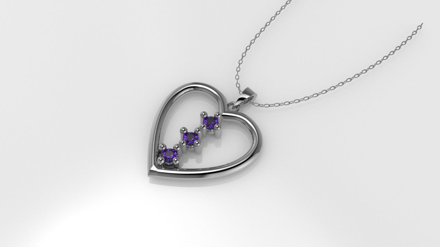 14K Gold Pendant with 3 AMETHYST, STT: 4-Prong, Heart Style