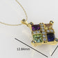 14K Gold Pendant with 18 Color Stones, STT: Prong and Bezel, Princess Style, Cut Chanel, Only Pendant