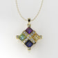 14K Gold Pendant with 18 Color Stones, STT: Prong and Bezel, Princess Style, Cut Chanel, Only Pendant