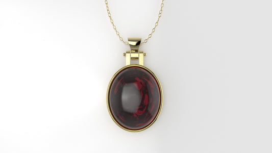 14K Gold Pendant with 1 INDIAN RUBY CABOCHON, STT: Bezel, Only Pendant