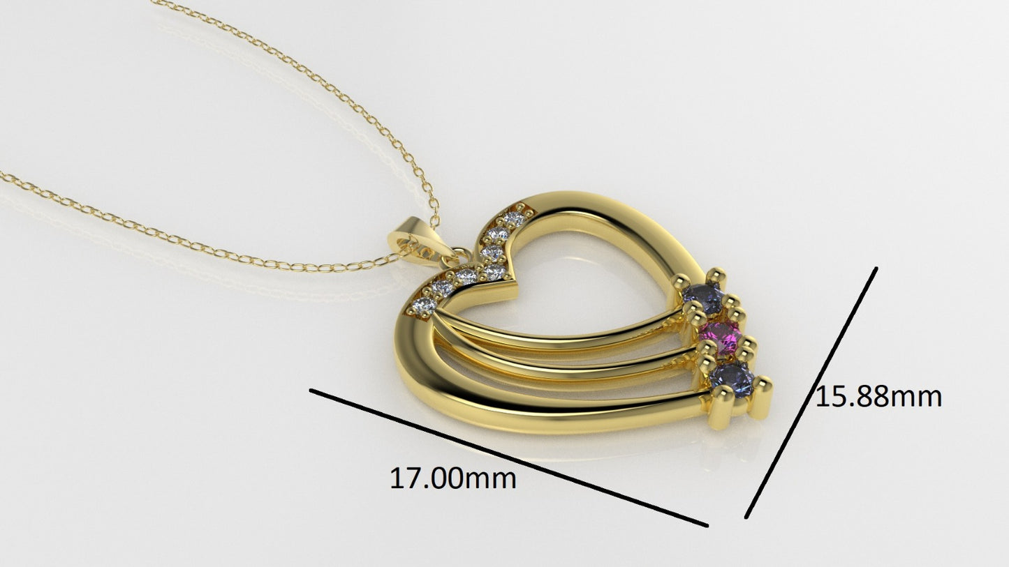 14K Gold Pendant with 10 Stones, STT: Prong, Only Pendant, Heart Style