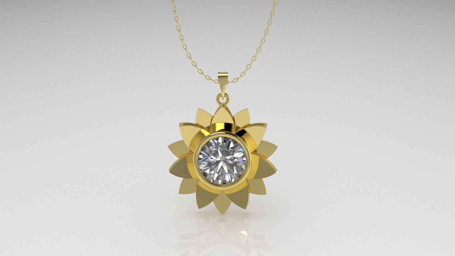 14K Gold Pendant with 1 DIAMOND, STT: Bezel, Only Pendant, Sun Style