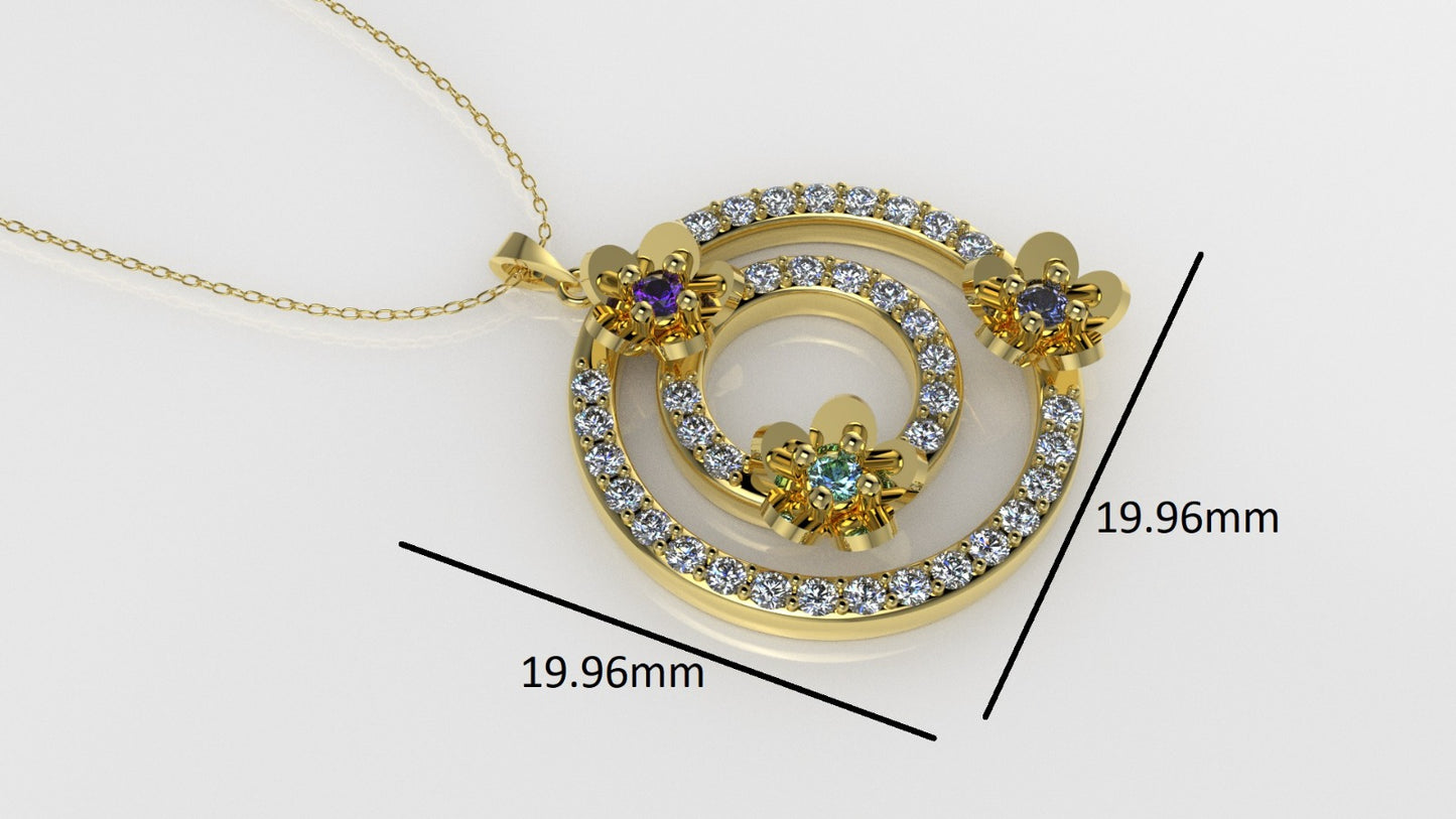 14K Gold Pendant with 39 STONES, STT: Prongs, Only Pendant, Circle and Flower Style