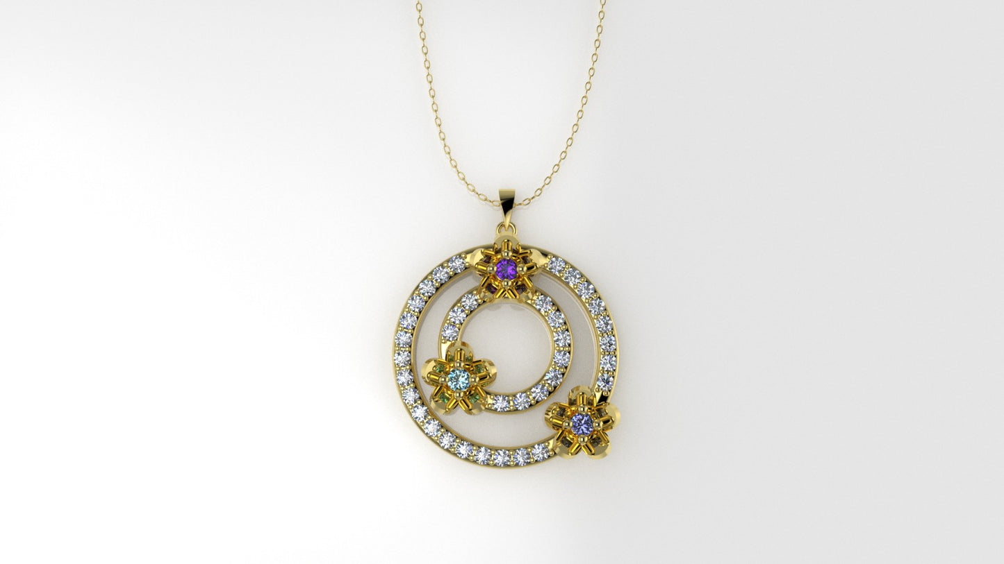 14K Gold Pendant with 39 STONES, STT: Prongs, Only Pendant, Circle and Flower Style