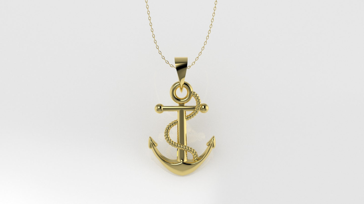 14K Gold Pendant wih rope, Only Pendant, Boat Anchor Style