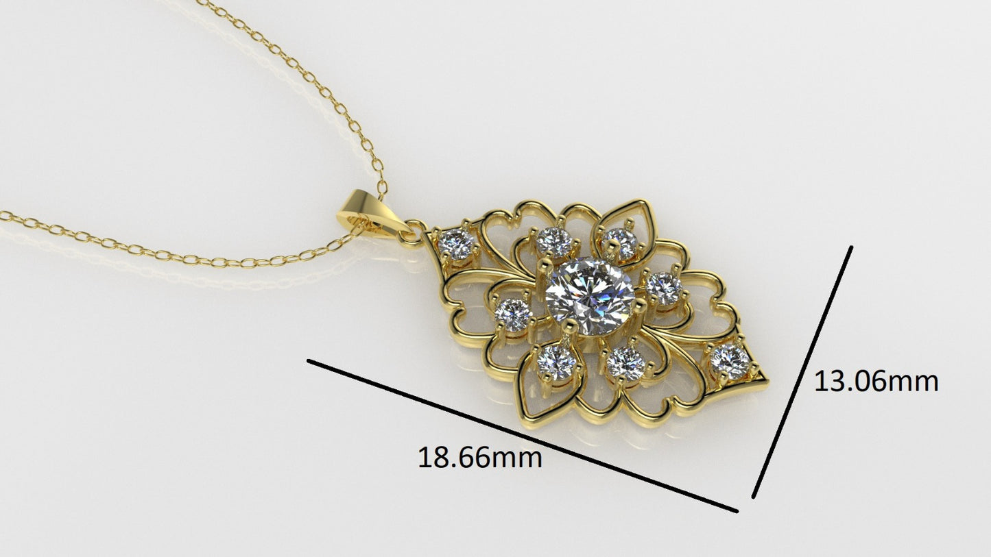 14K Gold Pendant with 9 STONE, STT: 4-Prong, Only Pendant