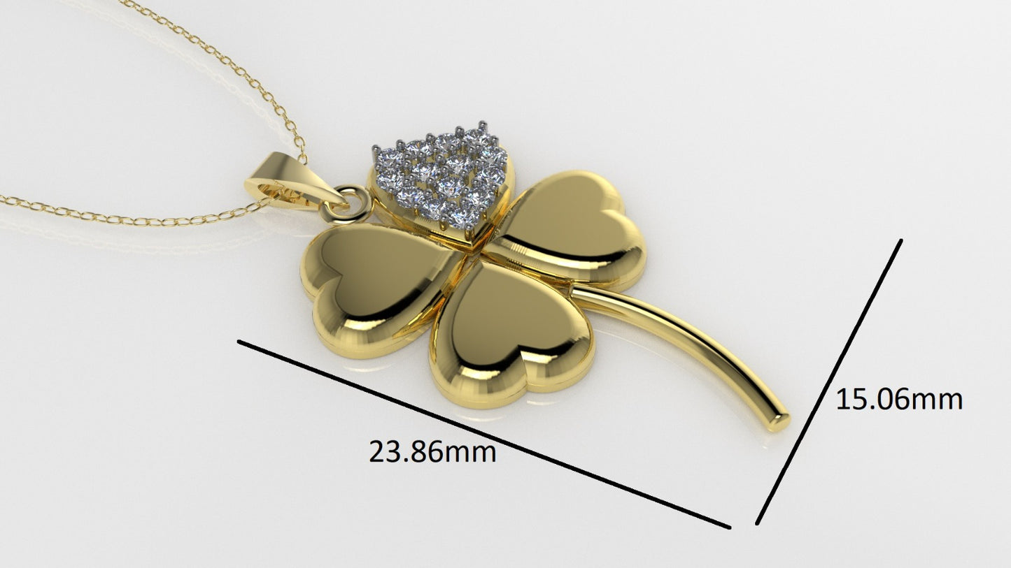 14K Gold Pendant with 14 Diamonds, STT: Prong, Only Pendant, Clover Style