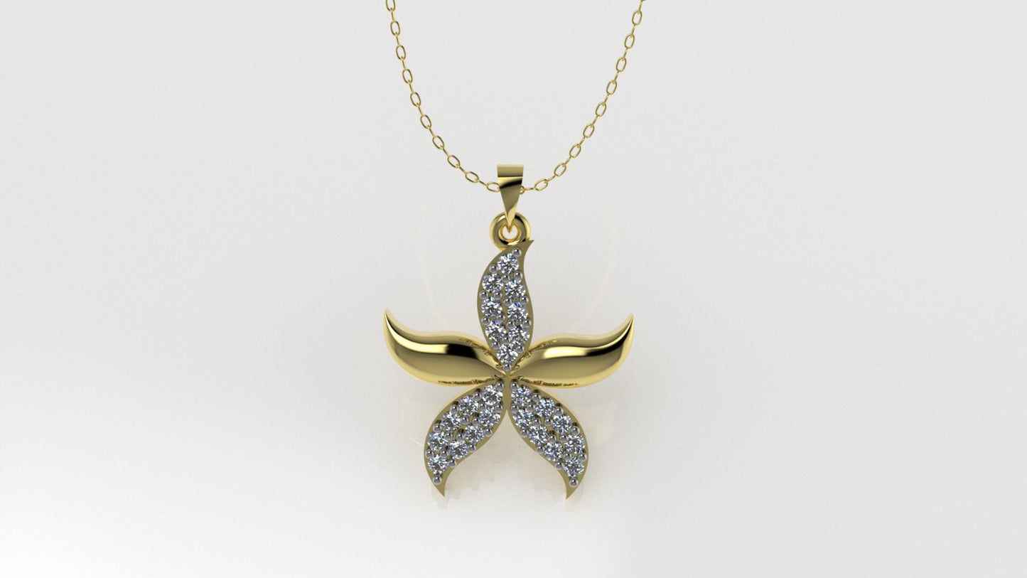 14K Gold Pendant with 24 Diamonds, STT: Prong, Only Pendant, Starfish Style