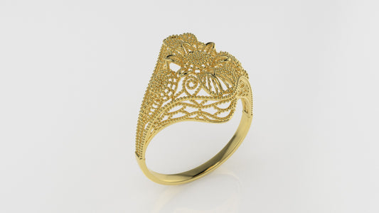 14K Gold Ring with Filigree, Flower Style